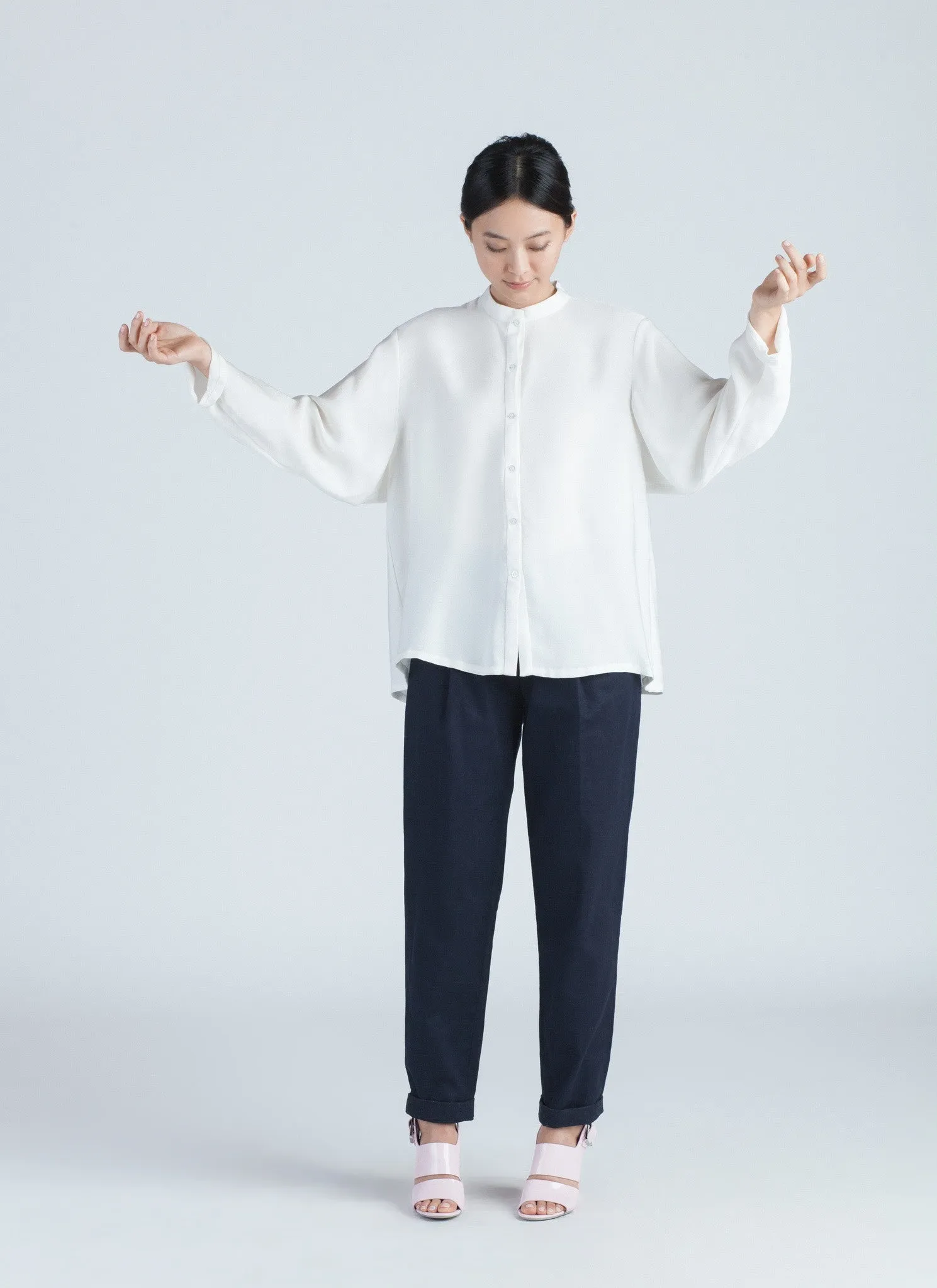 Sand L/S Drop Shoulder Button-Down Shirt - Crested White