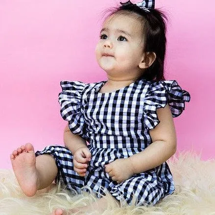 scarlet romper in black & white gingham