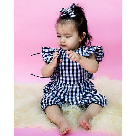 scarlet romper in black & white gingham