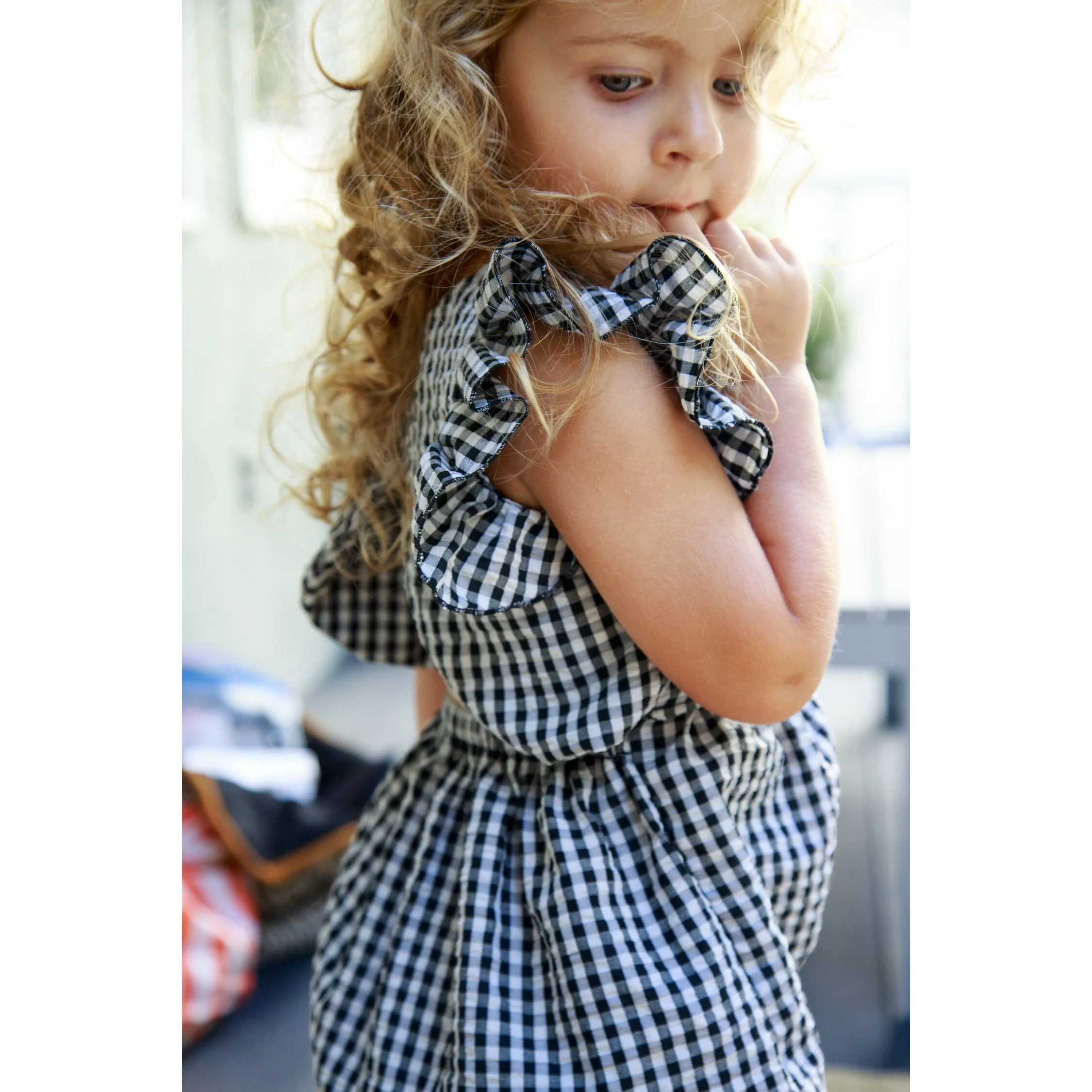 scarlet romper in black & white gingham