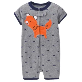 Short Sleeve Cartoon Pattern Cotton Infant Jumpsuit(0-24m)