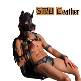 SMU Leather Shop Kit Mask Collar Harness Jockstrap Grey 31-38