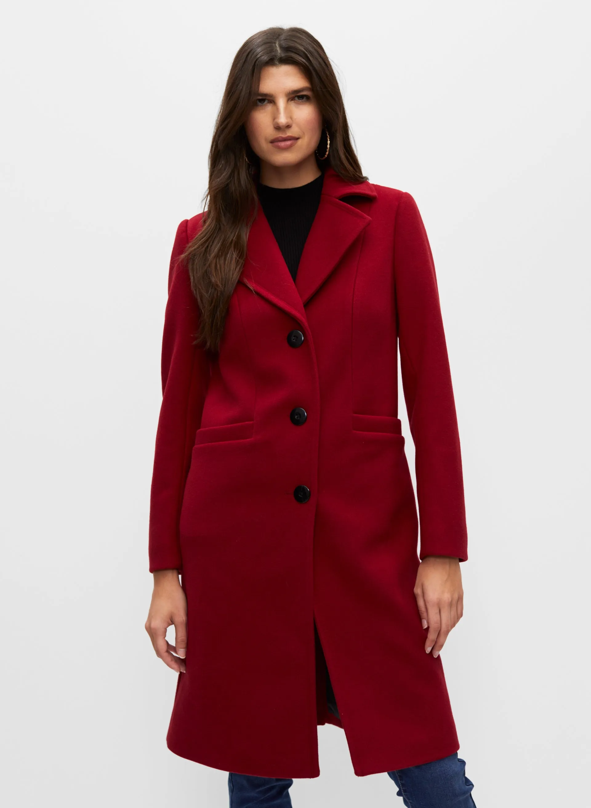 Stretch Wool Blend Long Coat