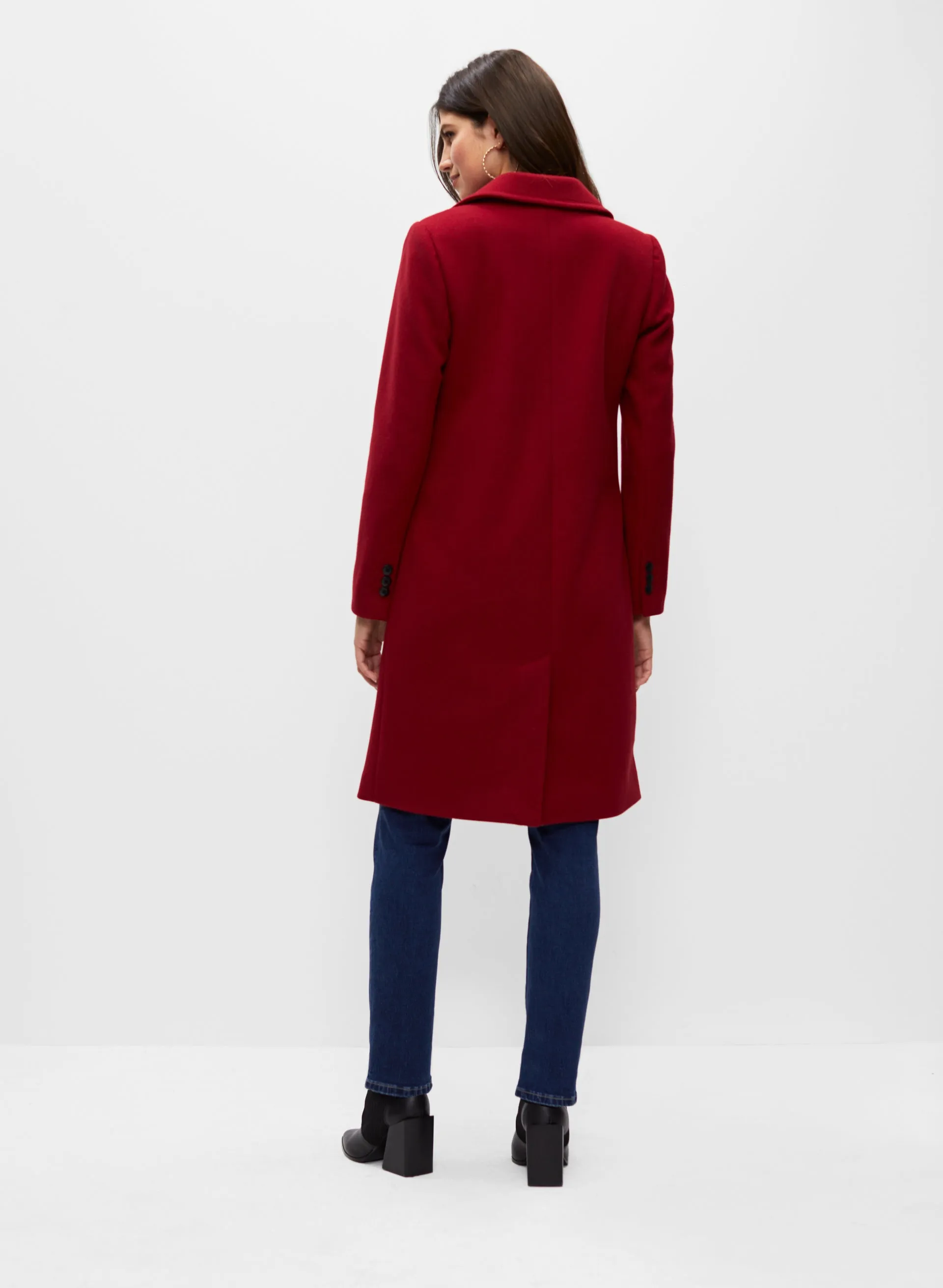 Stretch Wool Blend Long Coat