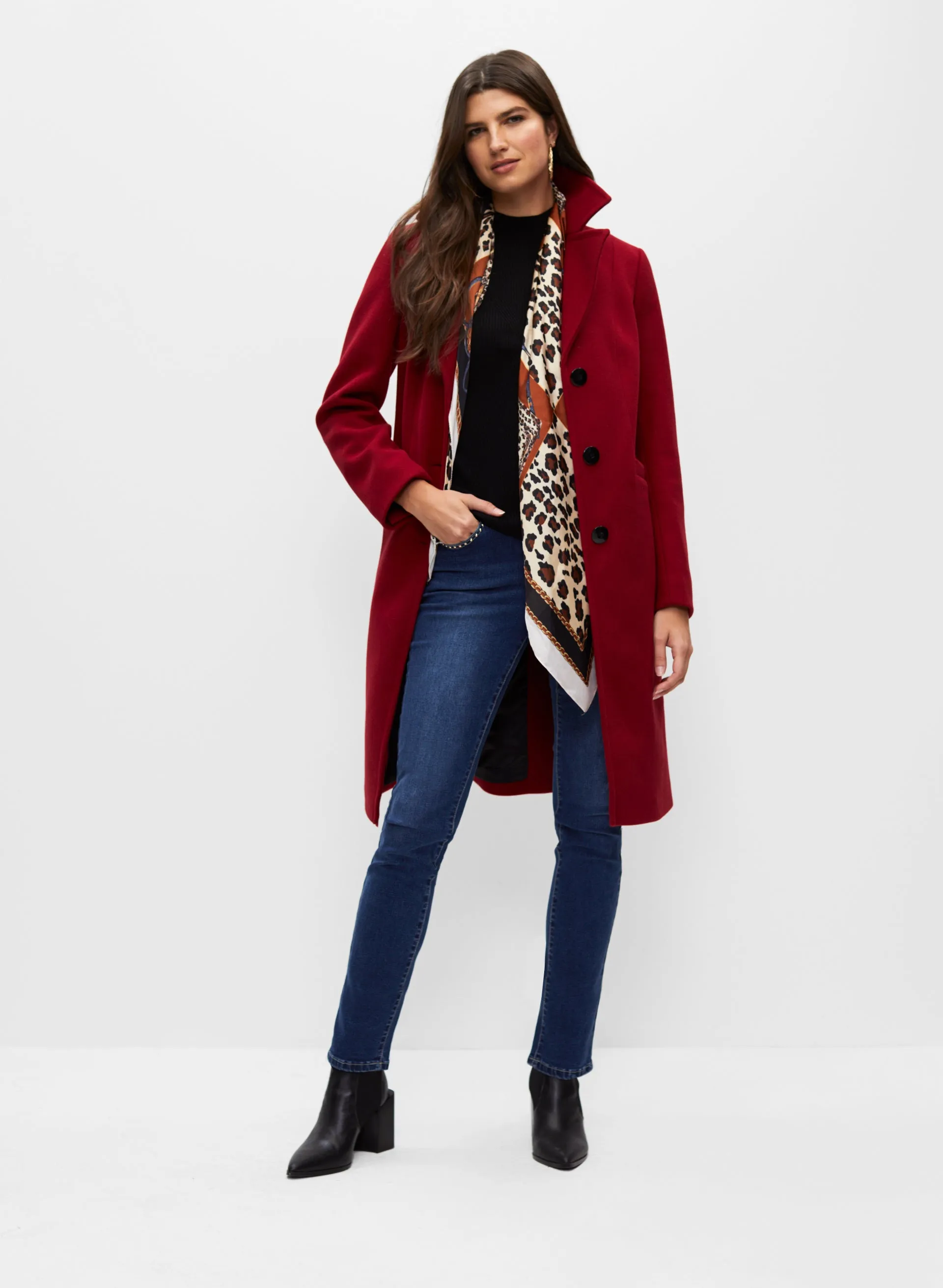 Stretch Wool Blend Long Coat