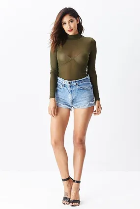 THE MYSTYLEMODE OLIVE MESH TURTLENECK BODYSUIT