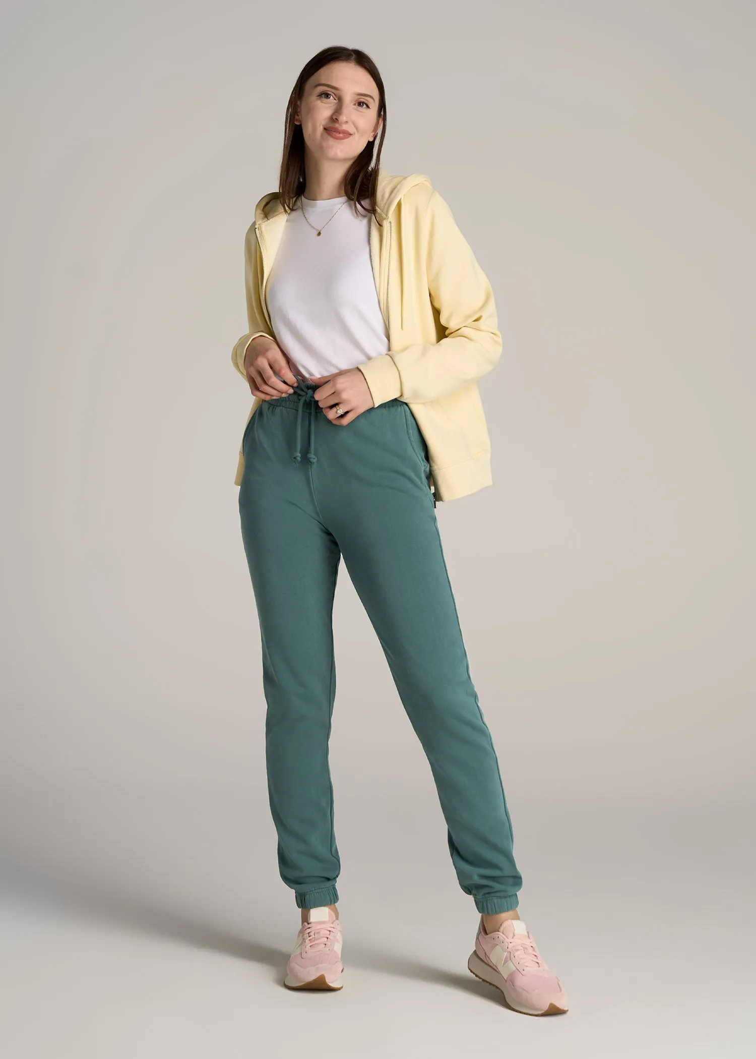 Wearever Fleece SLIM-FIT High-Waisted Women's Garment Dye Sweatpants in Juniper Green