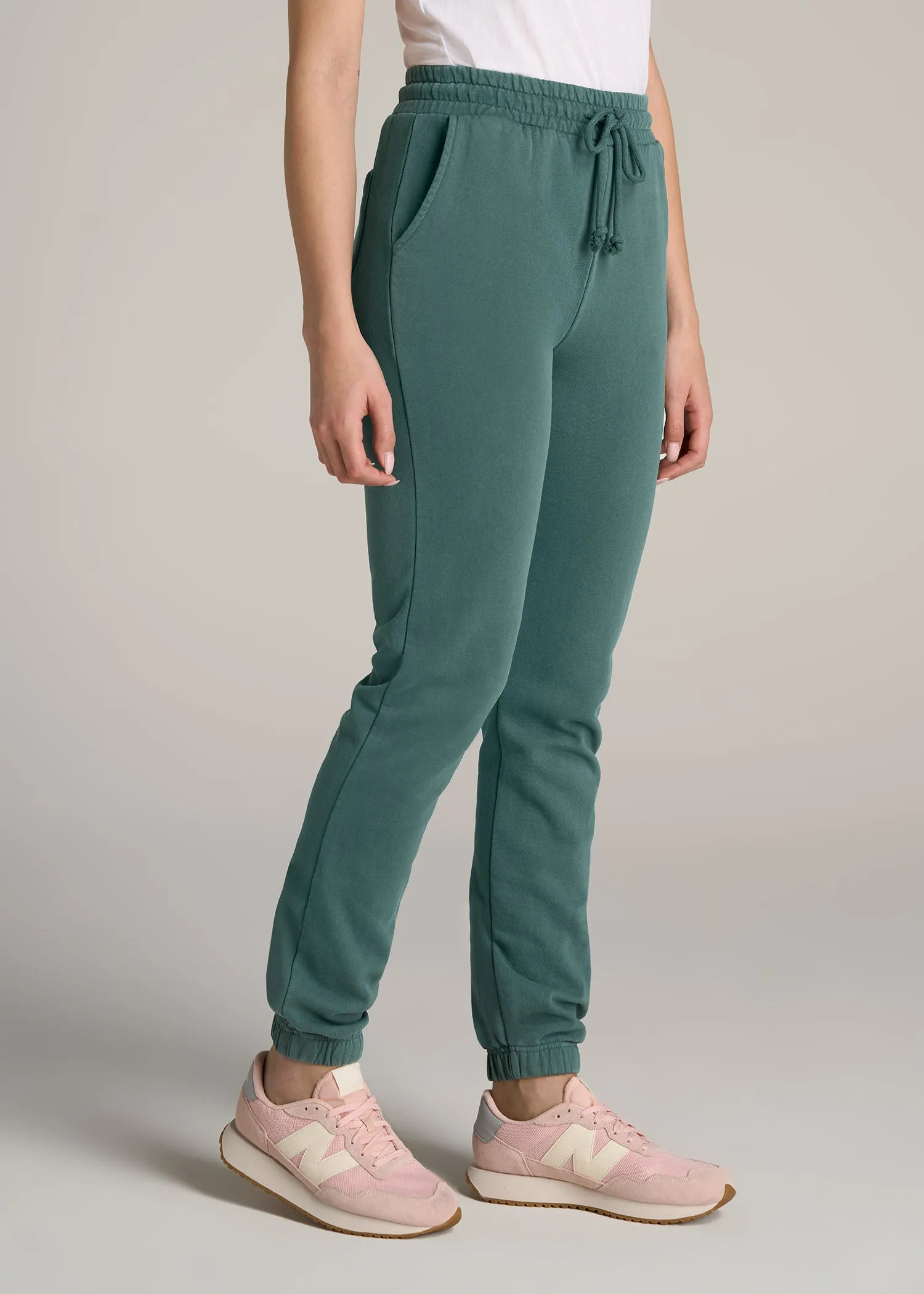 Wearever Fleece SLIM-FIT High-Waisted Women's Garment Dye Sweatpants in Juniper Green