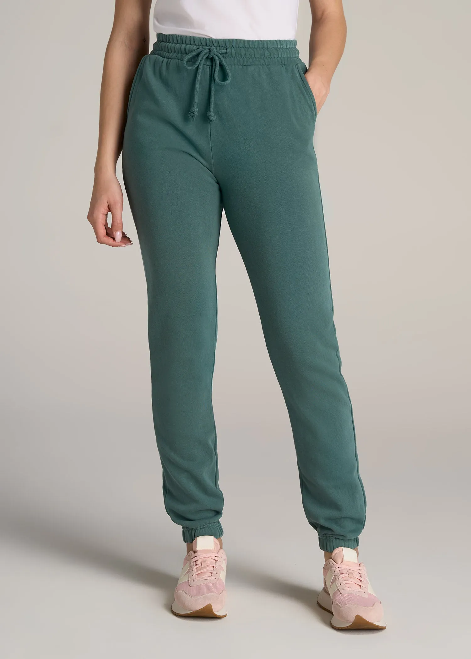 Wearever Fleece SLIM-FIT High-Waisted Women's Garment Dye Sweatpants in Juniper Green