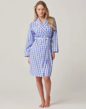 Women's Crisp Cotton Mid-Length Dressing Gown – Schoolhouse Blue Gingham