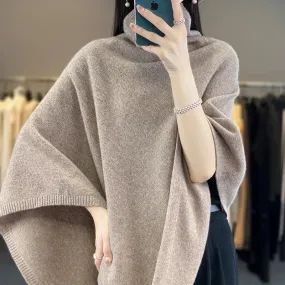 Women's High Neck Merino Wool Poncho